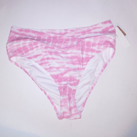Victoria Secret PINK Swim Bikini Bottom XL Pink White Crossover Cheeky Tie Die N - Picture 3 of 5